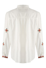 Collarless Blouse With Coral Embroidery 