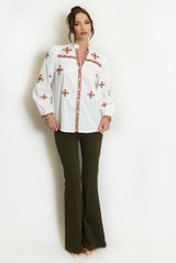 Collarless Blouse With Coral Embroidery 