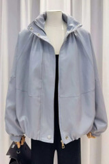 Gathered Collar PU Oversized Jacket