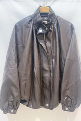 Gathered Collar PU Oversized Jacket