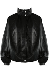 Gathered Collar PU Oversized Jacket