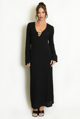 Textured V-Neck Sun Buckle Maxi Dress