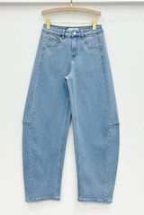Mid Wash Paneled Barrel Jeans
