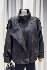 Faux Leather High Neck Jacket