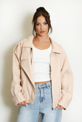 Faux Leather High Neck Jacket