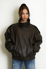 Faux Leather High Neck Jacket