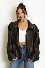 Faux Leather High Neck Jacket