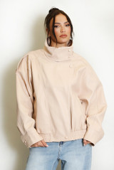 Faux Leather High Neck Jacket
