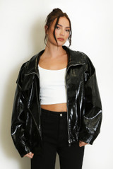 Vinyl High Neck Oversized Jacket