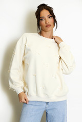 Bow Trim Crew Neck Sweatshirt