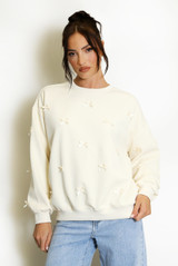 Bow Trim Crew Neck Sweatshirt