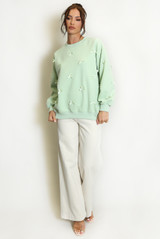 Bow Trim Crew Neck Sweatshirt