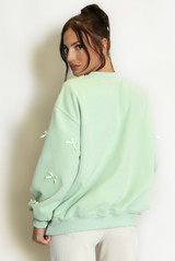 Bow Trim Crew Neck Sweatshirt