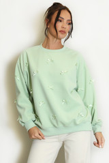 Bow Trim Crew Neck Sweatshirt