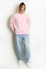 Bow Trim Crew Neck Sweatshirt