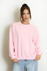 Bow Trim Crew Neck Sweatshirt