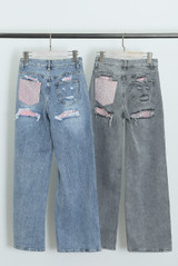 Straight Leg Jeans With Pink Diamante Insert