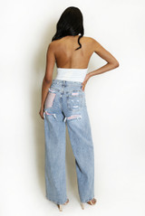 Straight Leg Jeans With Pink Diamante Insert
