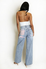 Straight Leg Jeans With Pink Diamante Insert