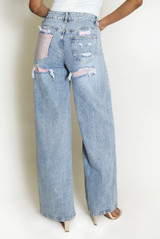 Straight Leg Jeans With Pink Diamante Insert