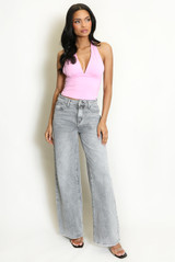 Straight Leg Jeans With Pink Diamante Insert
