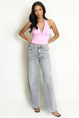 Straight Leg Jeans With Pink Diamante Insert
