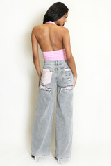 Straight Leg Jeans With Pink Diamante Insert