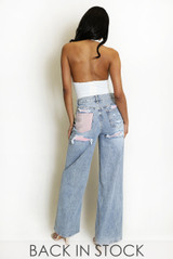 Straight Leg Jeans With Pink Diamante Insert