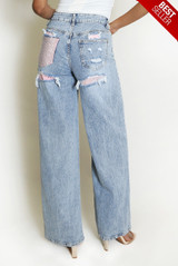 Straight Leg Jeans With Pink Diamante Insert