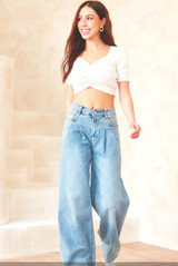 Pleated Wide Leg Jeans