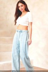 Visible Seam Side Pleat Jeans