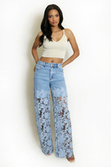 Blue Crochet Mid Rise Jeans