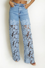 Blue Crochet Mid Rise Jeans