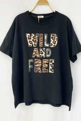Leopard Print Wild and Free Slogan T-Shirt