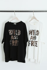 Leopard Print Wild and Free Slogan T-Shirt