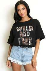 Leopard Print Wild and Free Slogan T-Shirt