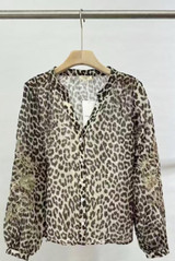 Leopard Print Embroidered Sleeve Blouse