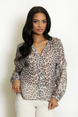 Leopard Print Embroidered Sleeve Blouse