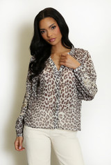 Leopard Print Embroidered Sleeve Blouse