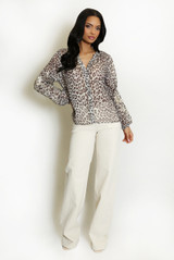 Leopard Print Embroidered Sleeve Blouse