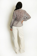 Leopard Print Embroidered Sleeve Blouse