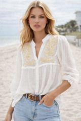 Paisley Embroidered Linen Blouse