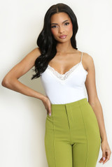 Lace Trim V Neck Bodysuit