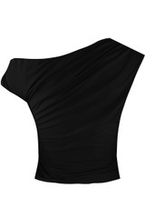 One Shoulder Blouse with Flower Buckle