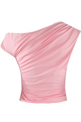 One Shoulder Blouse with Flower Buckle