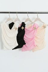 One Shoulder Blouse with Flower Buckle