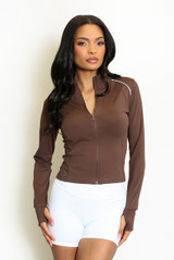 Contrast Piping Active Zip Top
