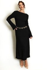 Textured Flute Sleeves Midi Dress