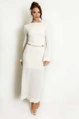 Textured Flute Sleeves Midi Dress