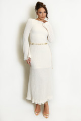 Textured Flute Sleeves Midi Dress